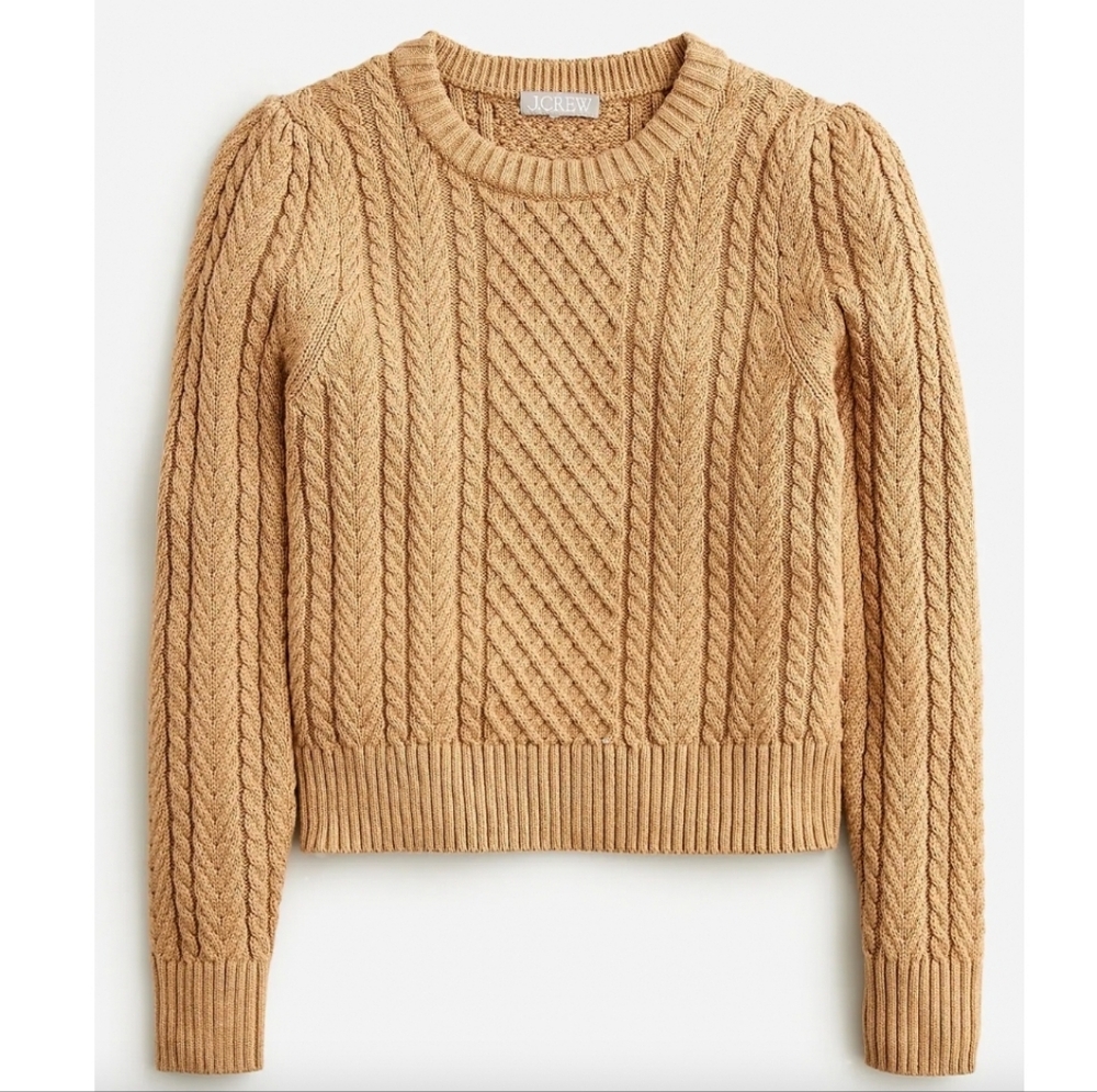 NWOT J. Crew Cable Kint Puff Sleeve Crewneck Sweater
